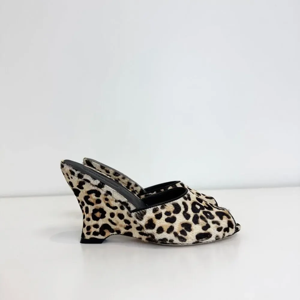 Cynthia Rowley Leopard Print Calf Hair Peep Toe Wedges 7.5